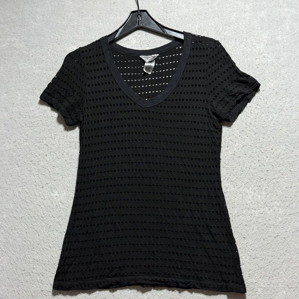 Hard Tail Forever Shirt Womens S Small Black Eyelet Knit Top Short Sleeve USA